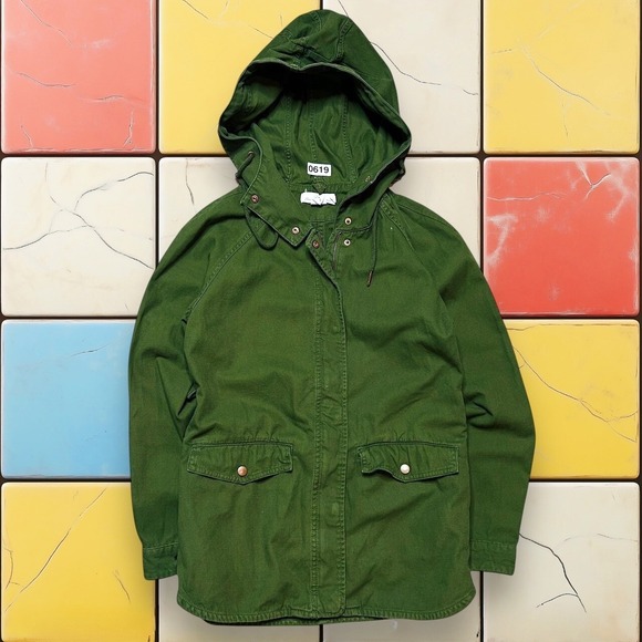 H&M Womens Y2K Green Military Utility Full Zip Hooded Cargo‎ Jacket Coat Size 34 - Picture 1 of 8